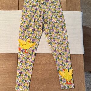 Mini Boden Multicolor Floral Leggings with Duck Appliqué